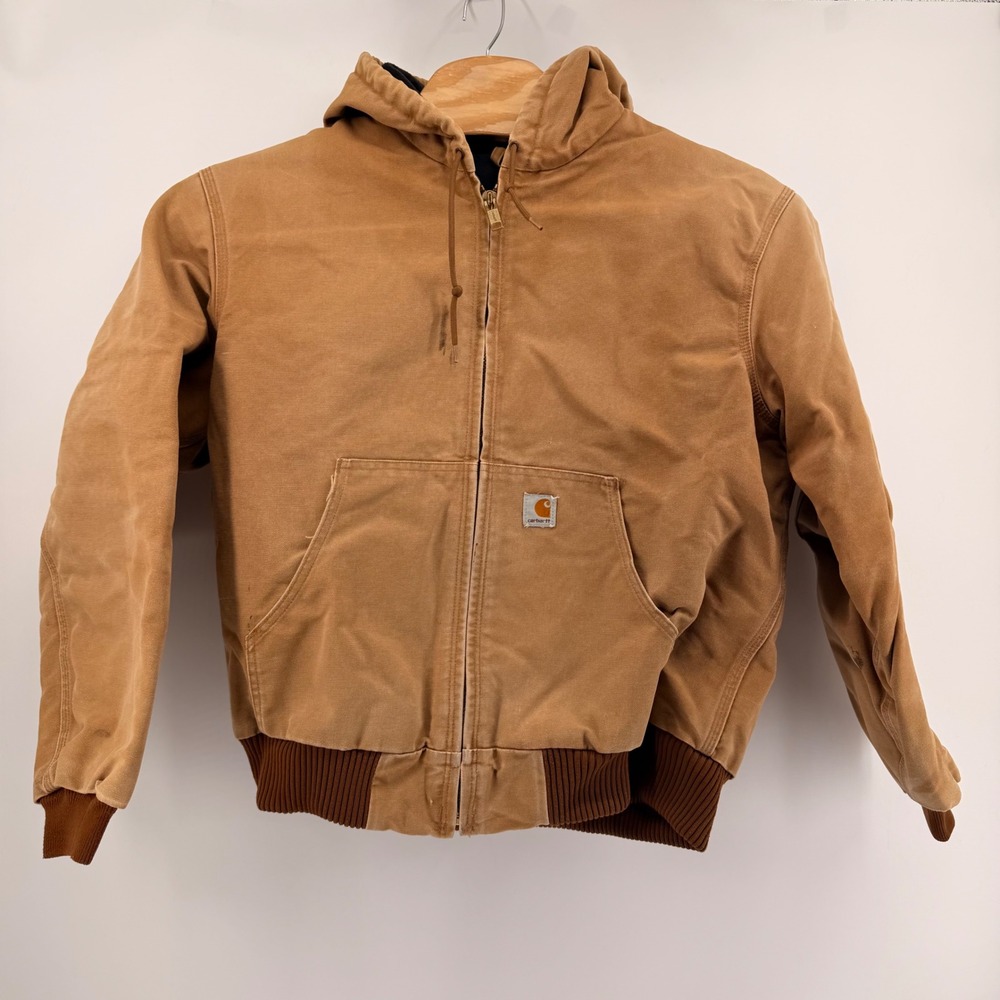 Carhartt Jacket Mens Large Brown J140 Duck Active Jacket Quilted Lined Stains